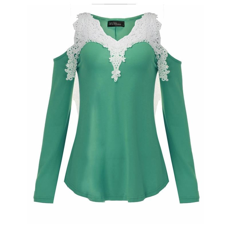 Women Blouses Off Shoulder Blouse Elegant Lace V Neck Shirt Ladies Long Sleeve Tops Plus Size
