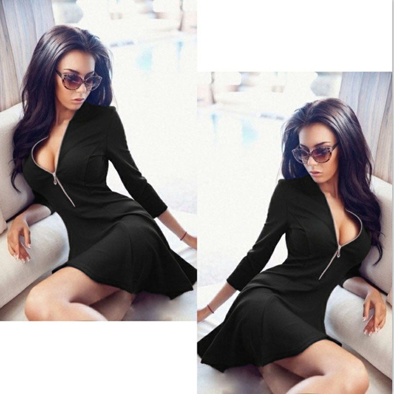 Online discount shop Australia - Autumn Fashion Women Dress Solid Pleated V-neck Sexy Ladies Dresses Evening Party Bodycon Mini Summer Dress vestidos