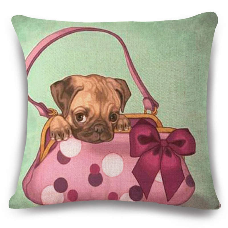 Online discount shop Australia - Animal French Bulldog Cushion Cover Pug Dog Pillowcase Woven Cushion Cover Cotton Linen Car Pillow Covers Decorative