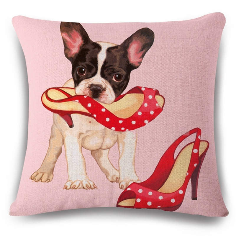 Online discount shop Australia - Animal French Bulldog Cushion Cover Pug Dog Pillowcase Woven Cushion Cover Cotton Linen Car Pillow Covers Decorative