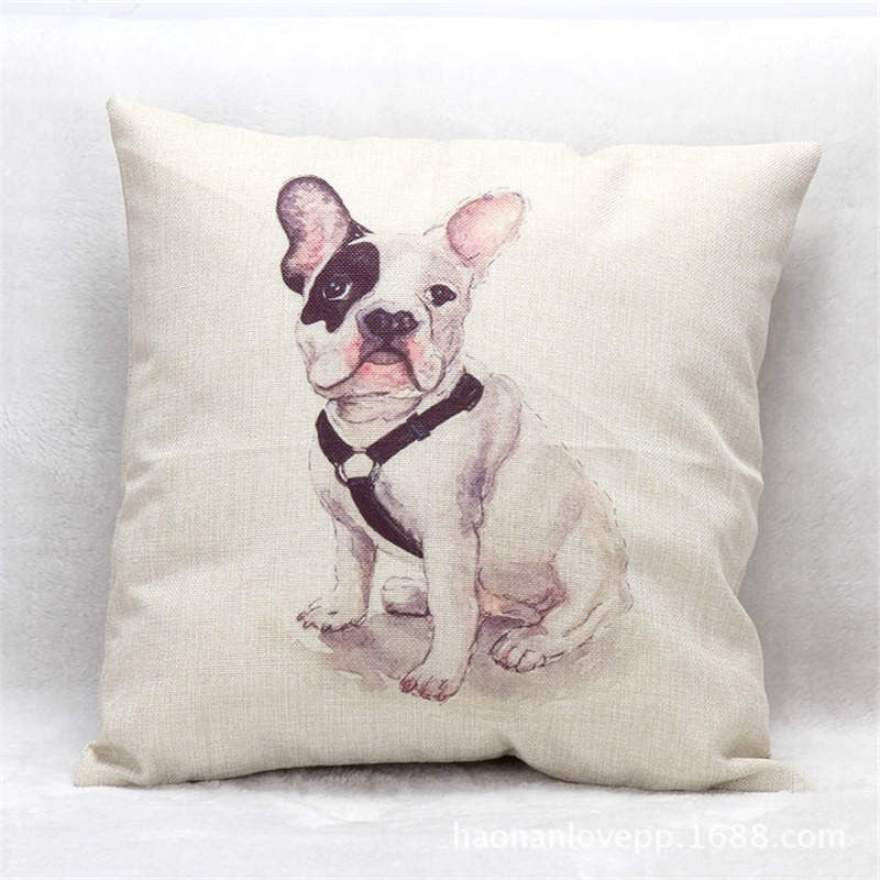 Online discount shop Australia - Animal French Bulldog Cushion Cover Pug Dog Pillowcase Woven Cushion Cover Cotton Linen Car Pillow Covers Decorative