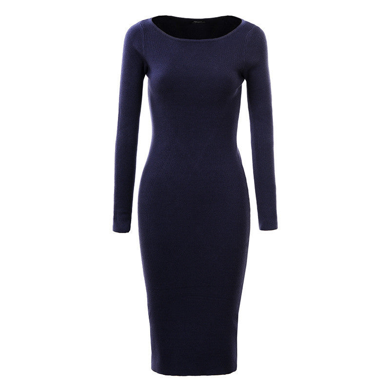 Women Dress Autumn Winter Midi Dresses Women Clothing Bodycon Sweater Dresses WMY-2617