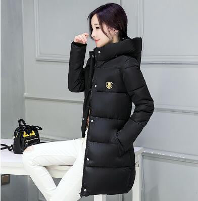 Women Coat Elegant Pure color Thick Warm Hooded Down Cotton Jacket High Large size Women Coat