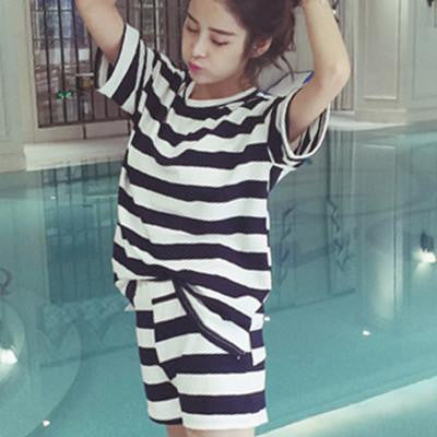 short sleeved women pajamas stripe silk lovely 90S sleepwear