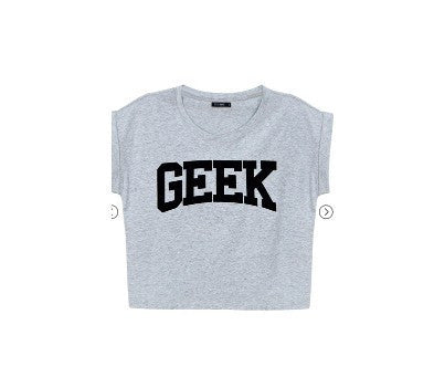 t shirt women Geek Print Grey Black T-shirt