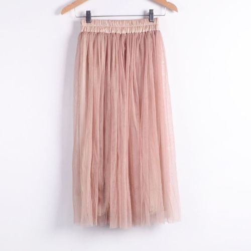 Online discount shop Australia - Ladies Women's Mid-calf Chic Pleated 3 Layers Gauze Tulle 70cm Long Maxi Skirts TOP QUALITY