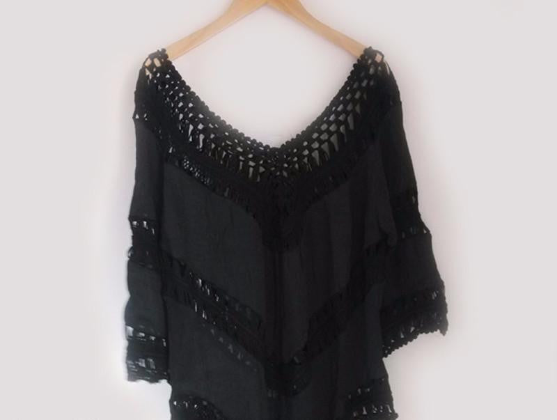 V neck White Tunic Crochet Lace Top Women Elegant Blouse Ladies Beach Shirt Big size