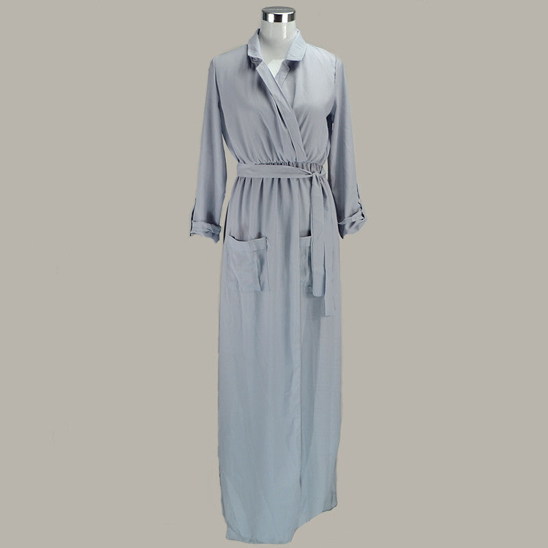 Online discount shop Australia - Black Long Maxi Tshirt Dress New Arrival Women Fashion Chiffon Long Maxi Dress Shirt Dress Black Army Green Grey With Belt