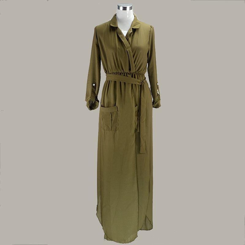 Online discount shop Australia - Black Long Maxi Tshirt Dress New Arrival Women Fashion Chiffon Long Maxi Dress Shirt Dress Black Army Green Grey With Belt