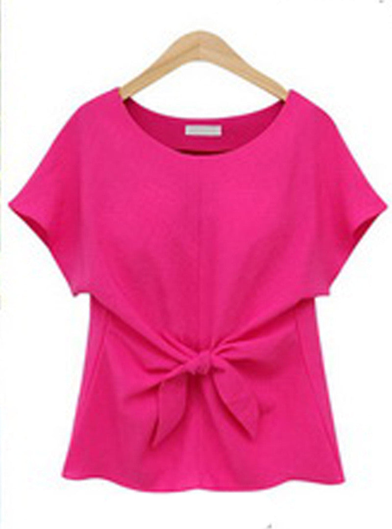 Online discount shop Australia - fashion women Bowknot blouses O-neck short sleeve shirts chiffon casual vintage tops plus size 4XL blouse new