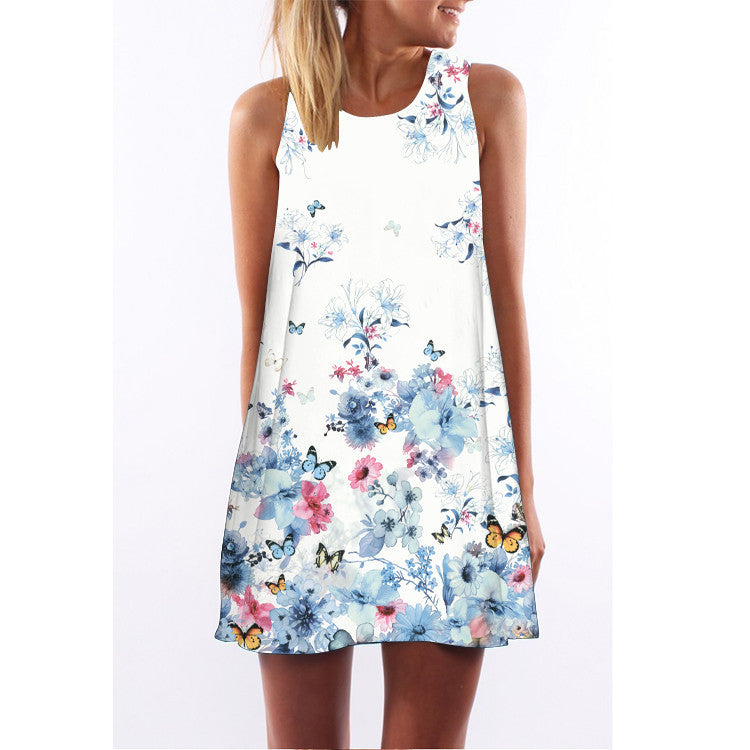 Summer women O-neck sleeveless dresses heart-shaped love printed white dress female fashion loose-fitting