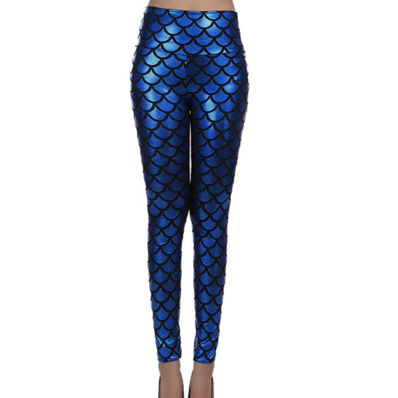 Fashion Trousers Digital Print Women Mermaid Fish Scale Leggings High