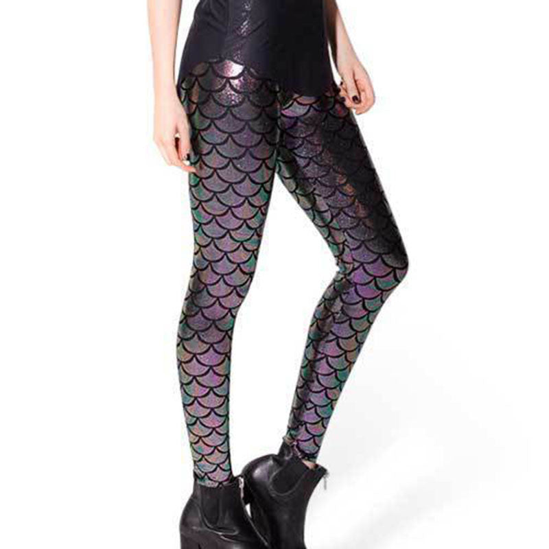Fashion Trousers Digital Print Women Mermaid Fish Scale Leggings High