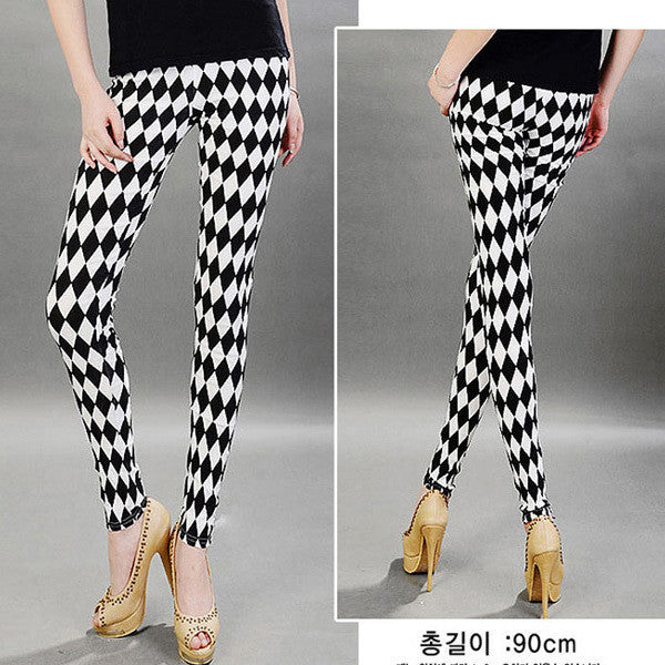 Online discount shop Australia - Multi Patterns Women Skinny Legging Pant Stripe Grid Porcelain Geometry Pencil Legwear