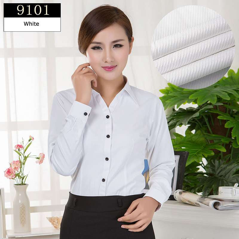 Online discount shop Australia - Blouses Shirts Office Lady Work Wear Plus Size Long Sleeve Cotton Basic Shirts Formal Women Blouses Tops