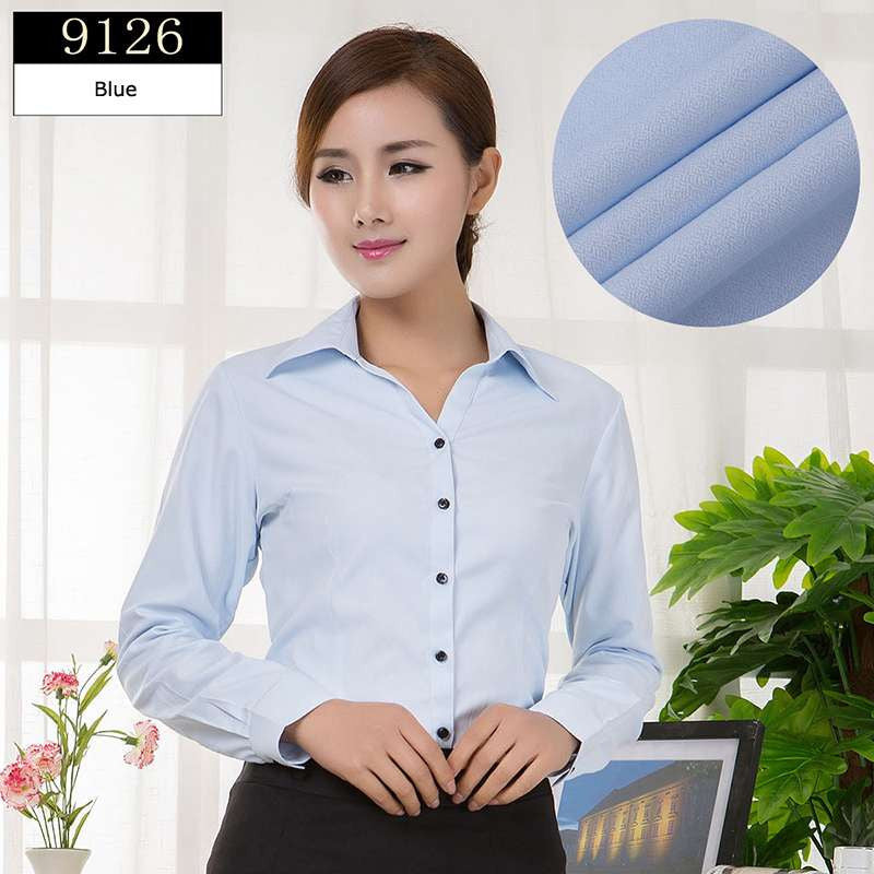 Online discount shop Australia - Blouses Shirts Office Lady Work Wear Plus Size Long Sleeve Cotton Basic Shirts Formal Women Blouses Tops