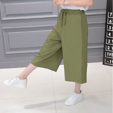 Pants Women Seven Pants Casual High Waist Elastic Wide Leg Pants Chiffon Solid Fashion Trousers Plus Size XL 5 Color