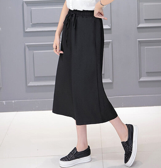 Pants Women Seven Pants Casual High Waist Elastic Wide Leg Pants Chiffon Solid Fashion Trousers Plus Size XL 5 Color