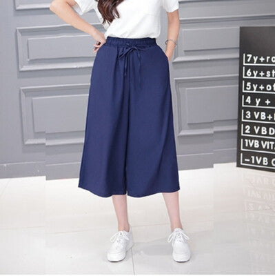 Pants Women Seven Pants Casual High Waist Elastic Wide Leg Pants Chiffon Solid Fashion Trousers Plus Size XL 5 Color
