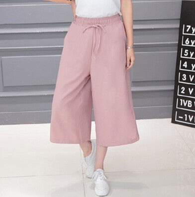 Pants Women Seven Pants Casual High Waist Elastic Wide Leg Pants Chiffon Solid Fashion Trousers Plus Size XL 5 Color