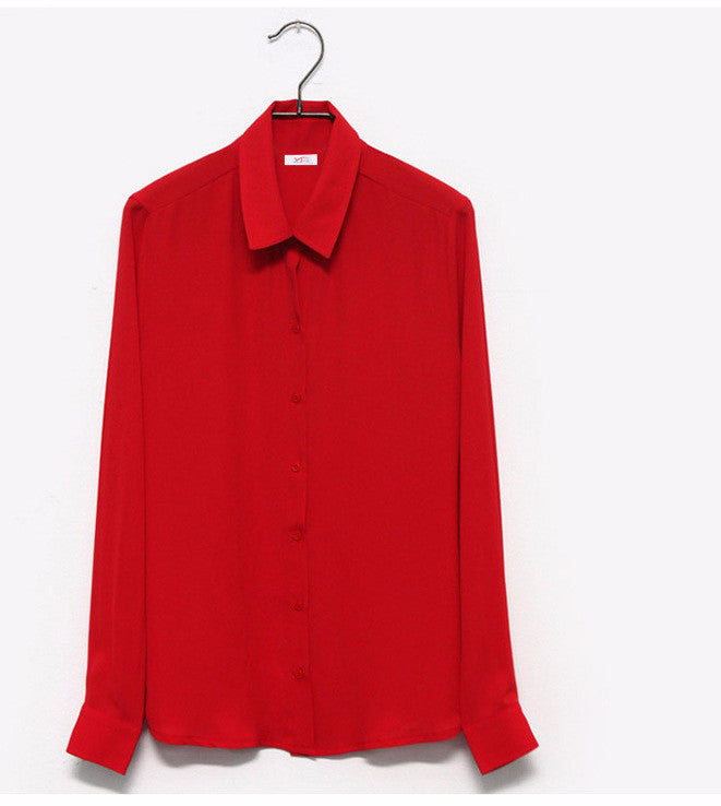 Online discount shop Australia - Fashion Women casual tops Long Sleeve Chiffon Shirt Blouse Simple women's plus size