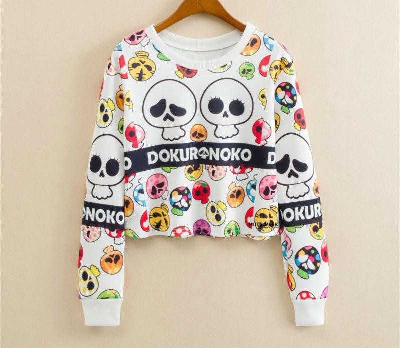 Women Casual Pullover Fashion Crop Tops Round Neck Long Sleeve Ladies Cat Short Cropped Sweatshirt