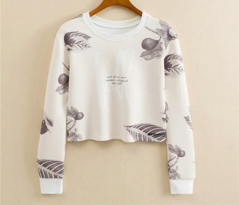 Women Casual Pullover Fashion Crop Tops Round Neck Long Sleeve Ladies Cat Short Cropped Sweatshirt
