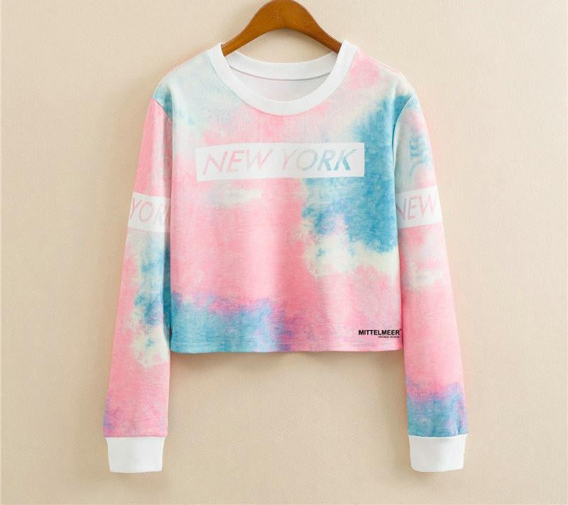 Women Casual Pullover Fashion Crop Tops Round Neck Long Sleeve Ladies Cat Short Cropped Sweatshirt