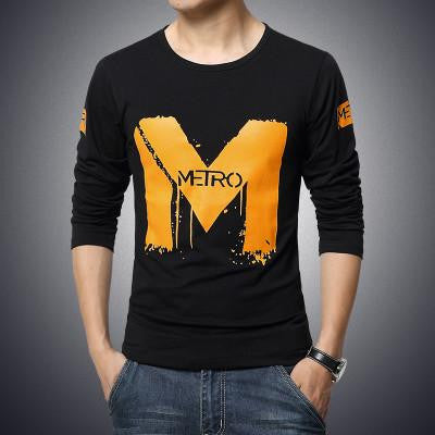 solid color stitching round neck long-sleeved sleeve Men's T-Shirt