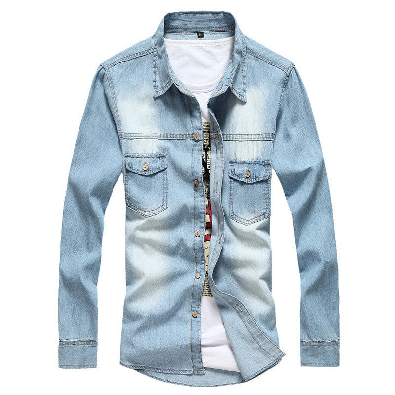 Vintage Men's Fashion Breathable Denim Thin Jacket Long Sleeve Light Blue Top ing Jean Jacket MCL139