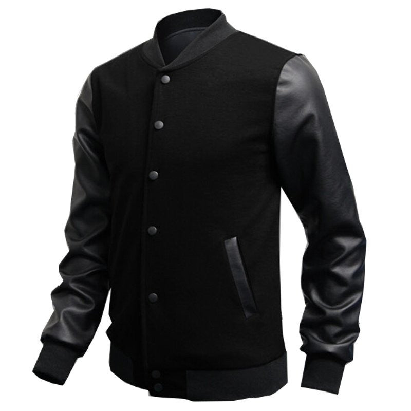 Online discount shop Australia - Mens Fashion Slim Outwear Leather Sleeve Male Personalized Baseball Stitching Leisure Jacket Coat 5 Color