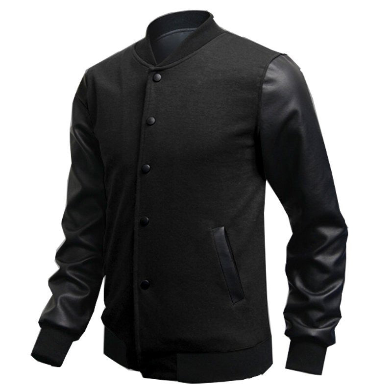 Online discount shop Australia - Mens Fashion Slim Outwear Leather Sleeve Male Personalized Baseball Stitching Leisure Jacket Coat 5 Color