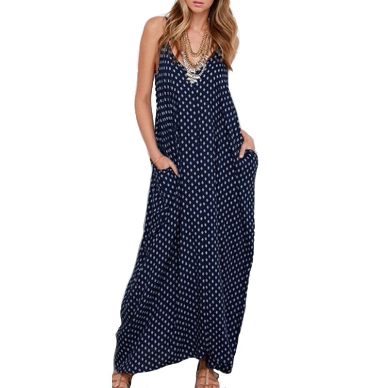 Summer Dress Fashion Women Dress Strapless Polka Dot Loose Beach Long Maxi Dress Vintage Vestidos Plus Size