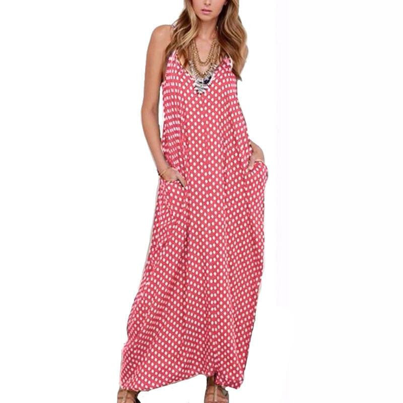Summer Dress Fashion Women Dress Strapless Polka Dot Loose Beach Long Maxi Dress Vintage Vestidos Plus Size