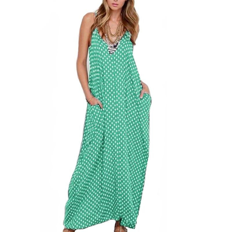 Summer Dress Fashion Women Dress Strapless Polka Dot Loose Beach Long Maxi Dress Vintage Vestidos Plus Size