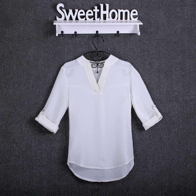 Women Blouses 4XL 5XL Plus Size Fashion Chiffon Blouse Shirts Women's tops Soild Long Sleeve Casual V-Neck
