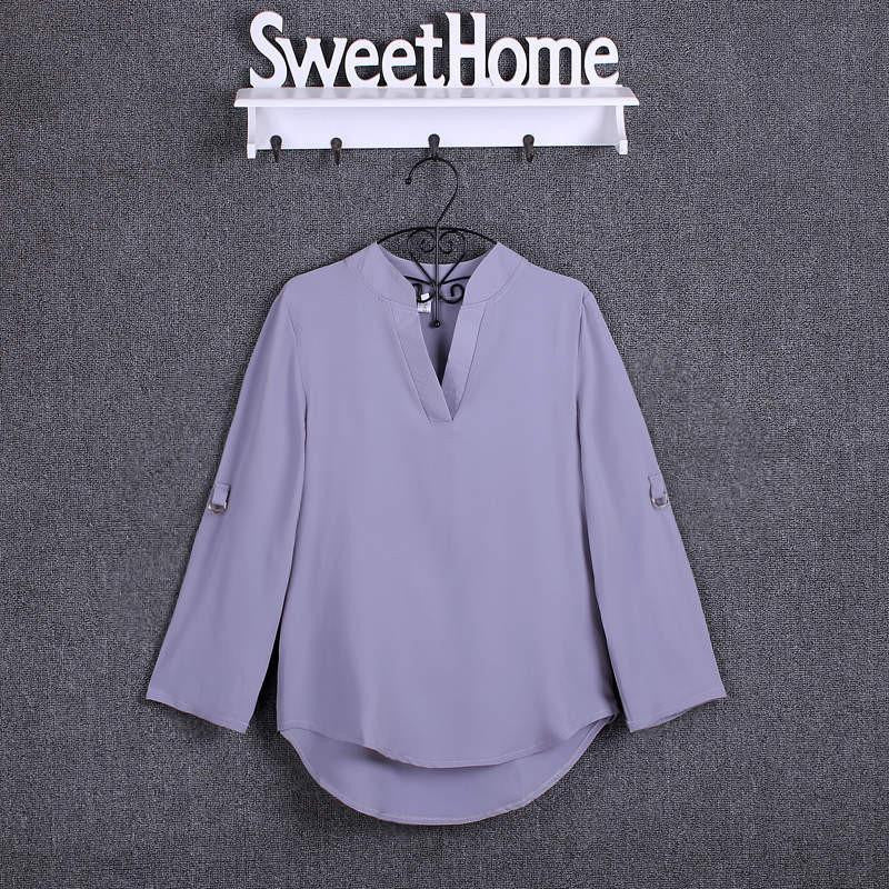 Women Blouses 4XL 5XL Plus Size Fashion Chiffon Blouse Shirts Women's tops Soild Long Sleeve Casual V-Neck