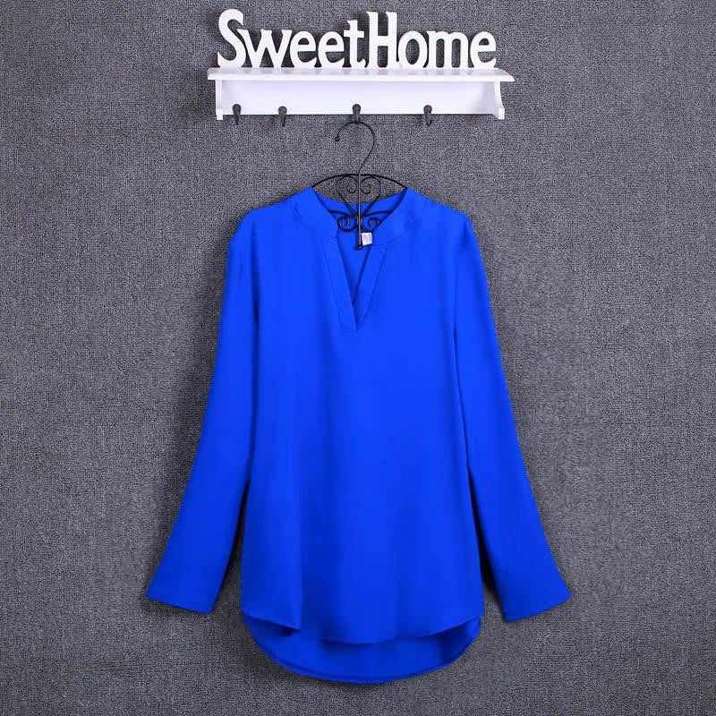 Women Blouses 4XL 5XL Plus Size Fashion Chiffon Blouse Shirts Women's tops Soild Long Sleeve Casual V-Neck