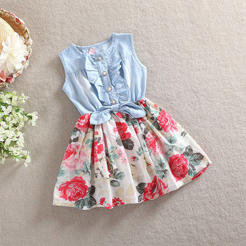 Girls Dress Summer Girl Flower Dress Baby Sleeveless Dresses Children Denim Dresses Kids Party Princess Clothes-Dollar Bargains Online Shopping Australia
