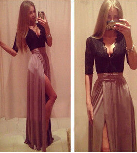 Summer Dress Plus Size Clothing Maxi Dress Long Summer Style Side Split Dresses Spliced Bandage Vestidos Dresses C170