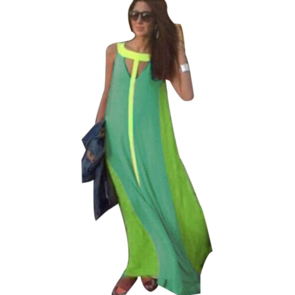 Online discount shop Australia - Boho Sexy Women O Neck Sleeveless Gradient Multicolor Dress Long Maxi Party Beach Dress Vestidos Robe Plus Size S-2XL