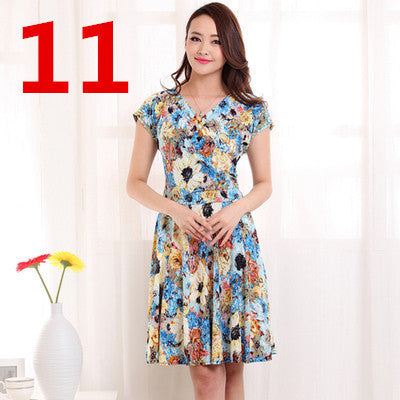 Women Spring Boho Asymmetrical One-piece Floral Print Plus Size Clothing V-neck Short-sleeve Summer Beach Dress QA282