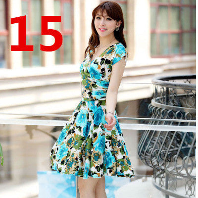 Women Spring Boho Asymmetrical One-piece Floral Print Plus Size Clothing V-neck Short-sleeve Summer Beach Dress QA282