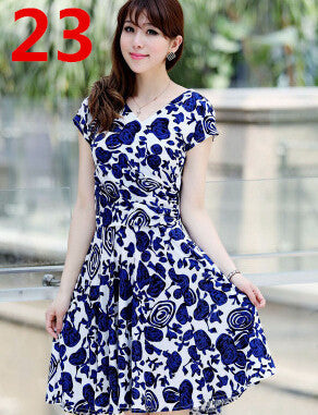 Women Spring Boho Asymmetrical One-piece Floral Print Plus Size Clothing V-neck Short-sleeve Summer Beach Dress QA282