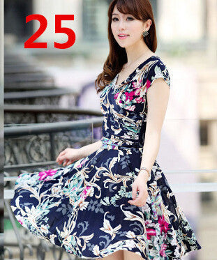 Women Spring Boho Asymmetrical One-piece Floral Print Plus Size Clothing V-neck Short-sleeve Summer Beach Dress QA282