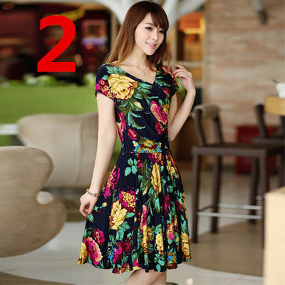 Women Spring Boho Asymmetrical One-piece Floral Print Plus Size Clothing V-neck Short-sleeve Summer Beach Dress QA282