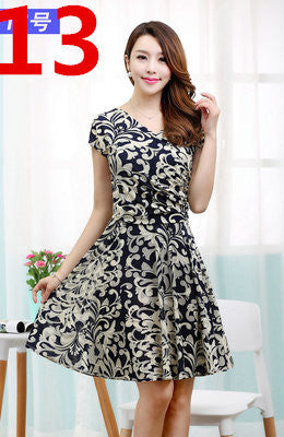 Women Spring Boho Asymmetrical One-piece Floral Print Plus Size Clothing V-neck Short-sleeve Summer Beach Dress QA282