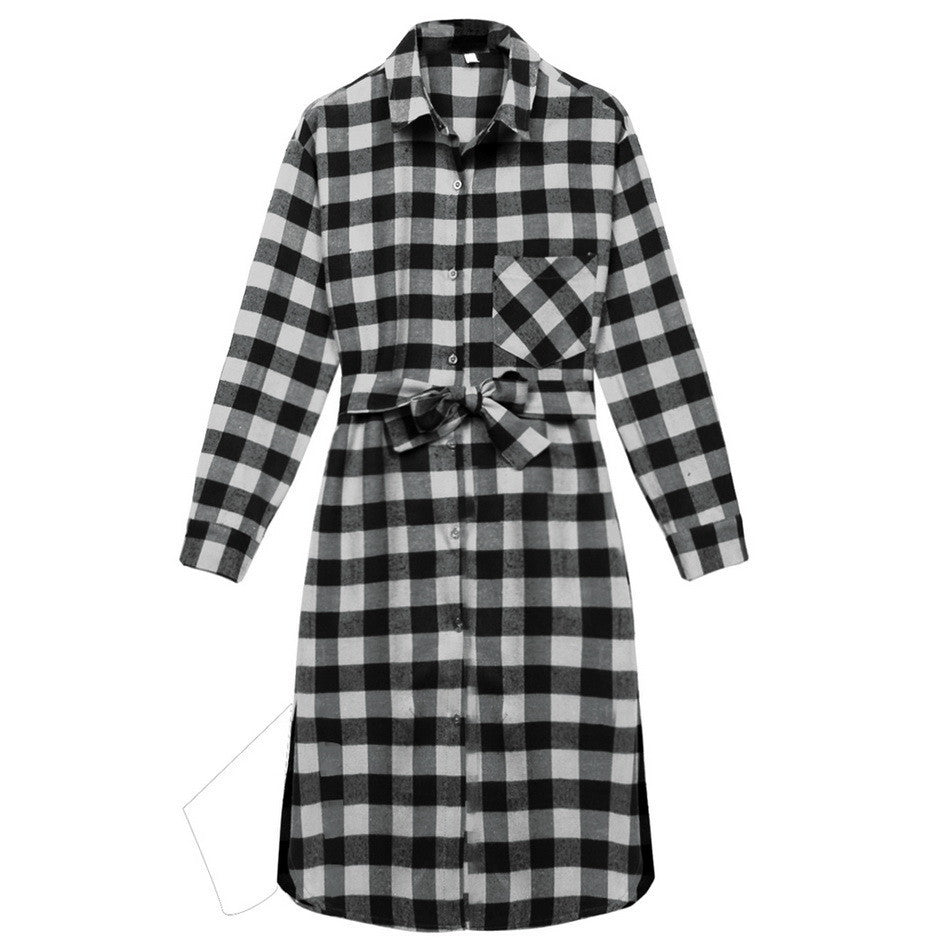 Online discount shop Australia - Autumn Plaid Dress Fashion Brand New Long Sleeve Lapel Shirt Dress Women Plus size Clothing Casual Dress Vestidos S-XXL 30