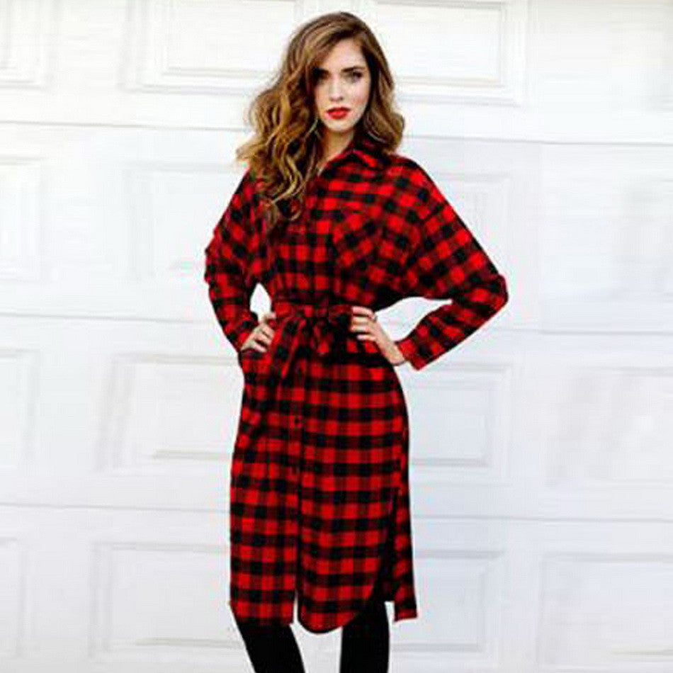 Online discount shop Australia - Autumn Plaid Dress Fashion Brand New Long Sleeve Lapel Shirt Dress Women Plus size Clothing Casual Dress Vestidos S-XXL 30