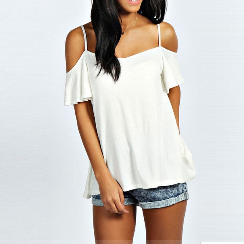 Online discount shop Australia - Fashion T Shirt  Sexy Women Slash Neck Short Sleeve Off Shoulder Casual Solid Stretch Top Tees Plus Size Tops
